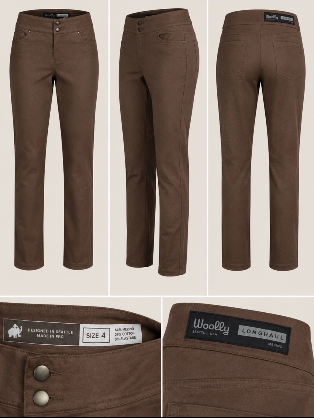 Woolly Longhaul Flex Merino wool blend tech travel hiking carryon Pant brown 4